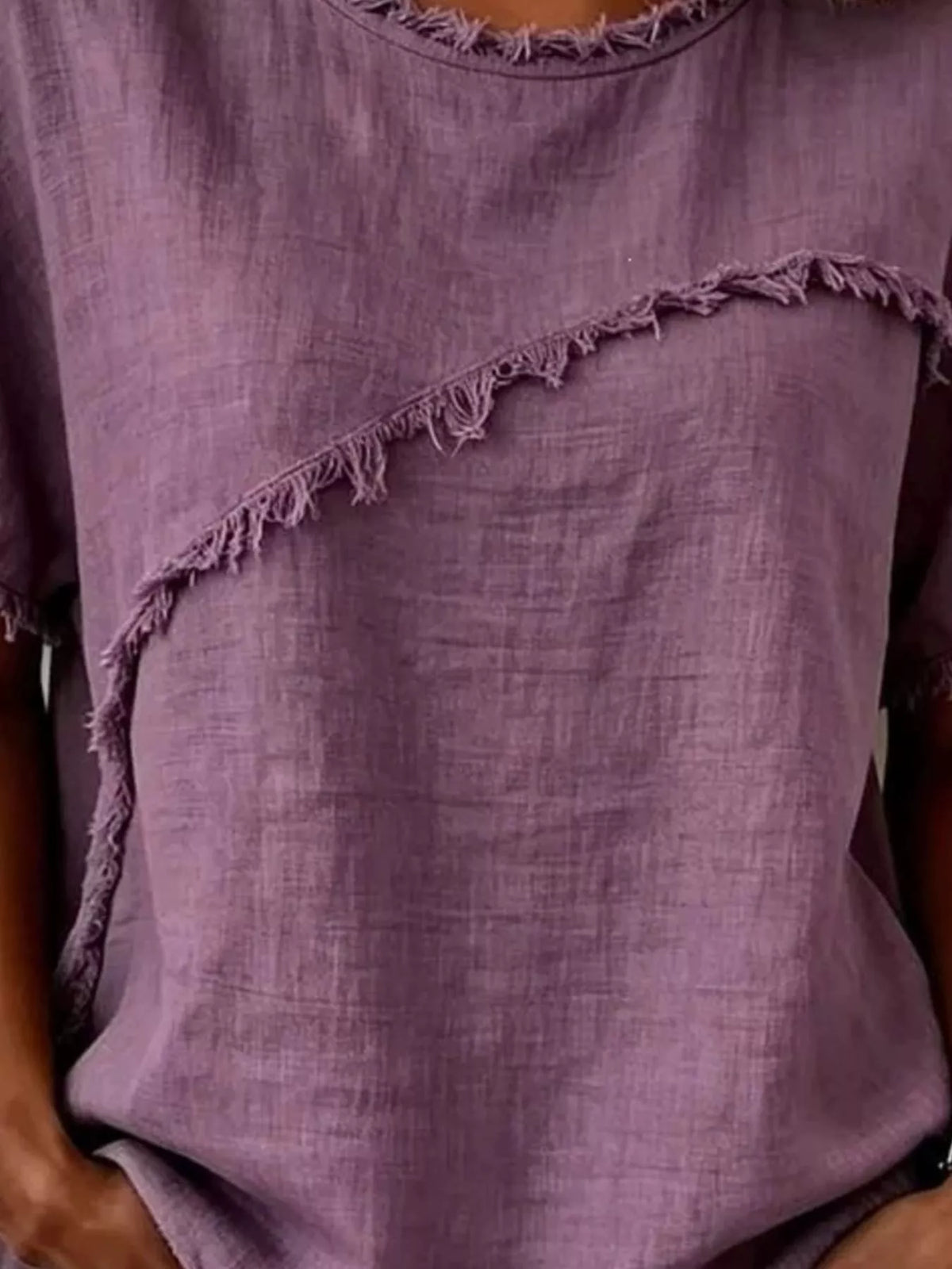 Short-sleeved blouse with frayed hem — full size