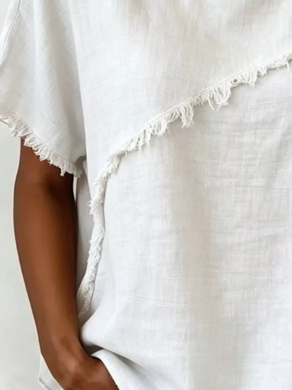 Short-sleeved blouse with frayed hem — full size
