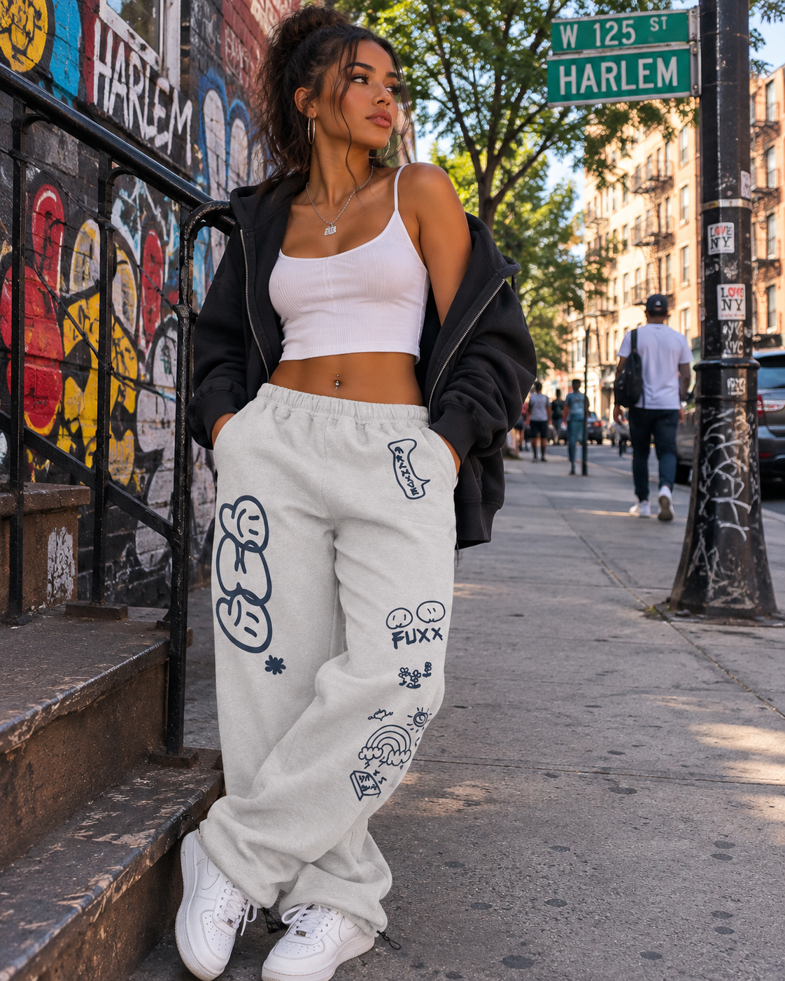 Pantalón deportivo urbano Y2K con estampado de letras
