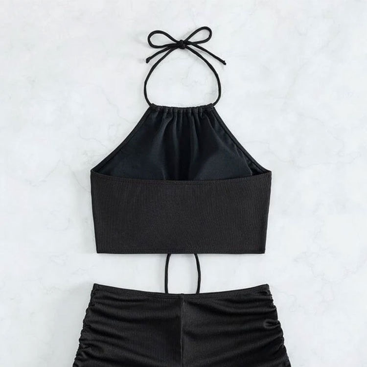 Bikini deportivo de dos piezas de color liso con tirantes
