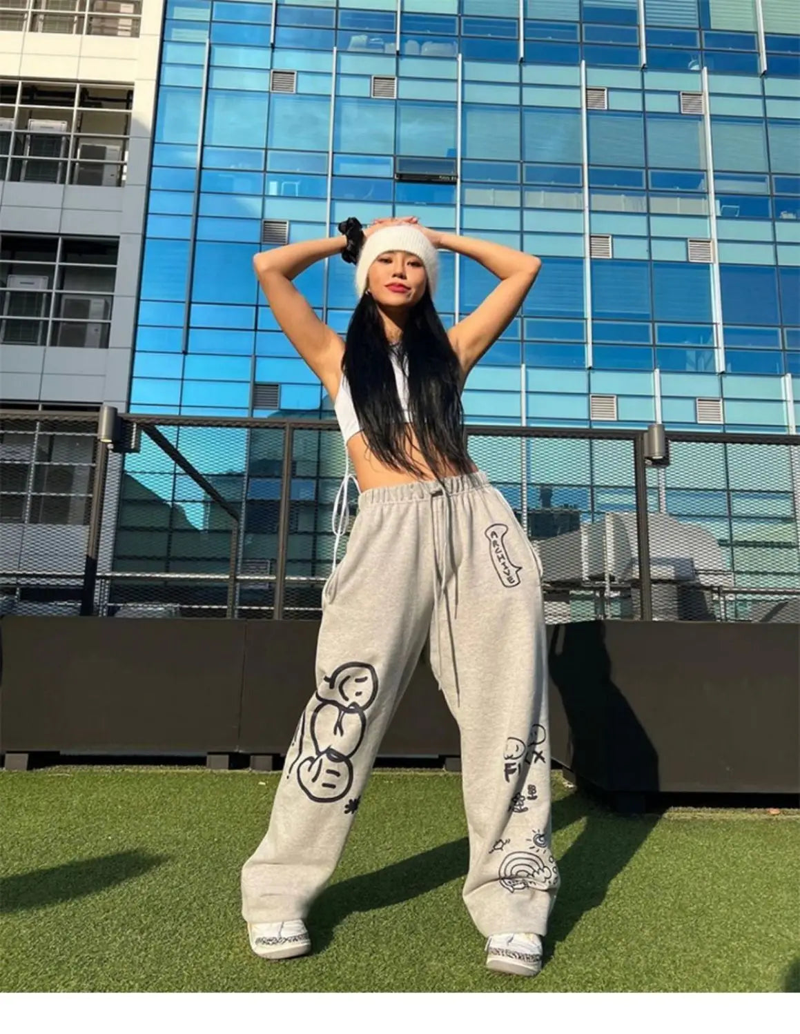 Pantalón deportivo urbano Y2K con estampado de letras