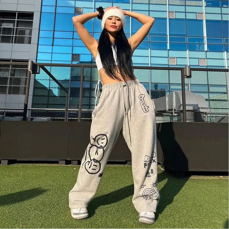 Pantalón deportivo urbano Y2K con estampado de letras
