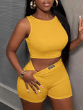 Ribbed crop top and shorts urban set in turmeric