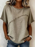 Short-sleeved blouse with frayed hem — full size